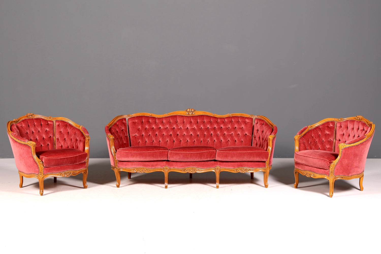 G065 Finish cm Edler Chippendale Armlehnsessel Barock Stil Sessel Armchair Samt Stoff Sessel