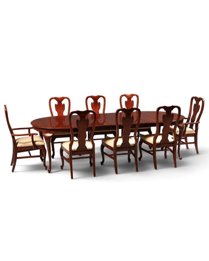 Hauptstadt Möblerei Esszimmer-Set mit ovalem Holztisch und sechs Stühlen im Chippendale-Stil mit beigem Bezug