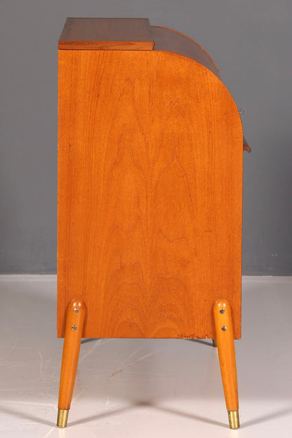 Magnifique secrétaire à rideau Mid-Century, commode de bureau, armoire vintage des années 60 en bois