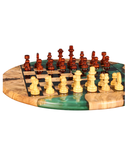 Stilvolles Handgefertigtes Epoxidharz Schachbrett Olivenbaum Epoxy Spielbrett Brettspiel