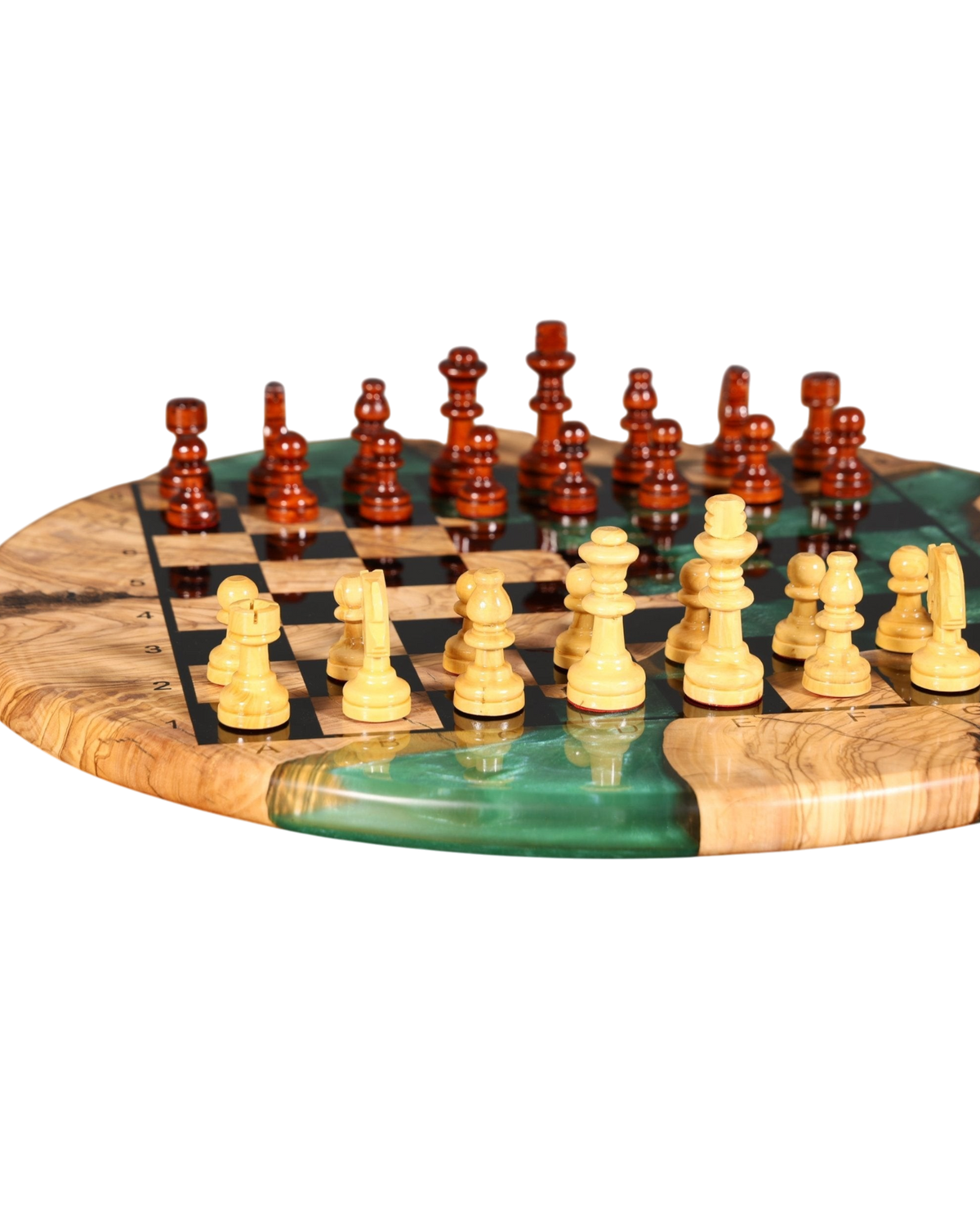 Stilvolles Handgefertigtes Epoxidharz Schachbrett Olivenbaum Epoxy Spielbrett Brettspiel