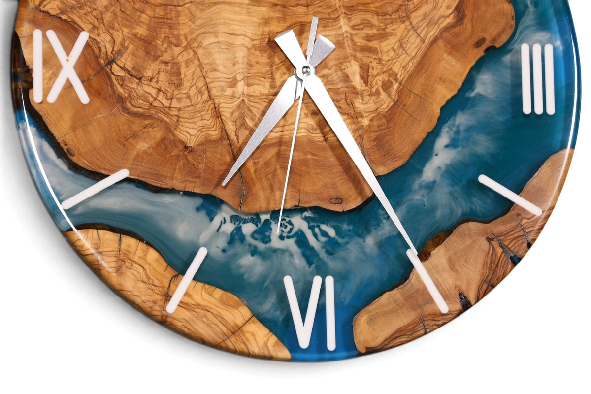 Wunderschöne Handgefertigte Epoxidharz Wanduhr Olivenbaum Uhr Epoxy Analog Uhr