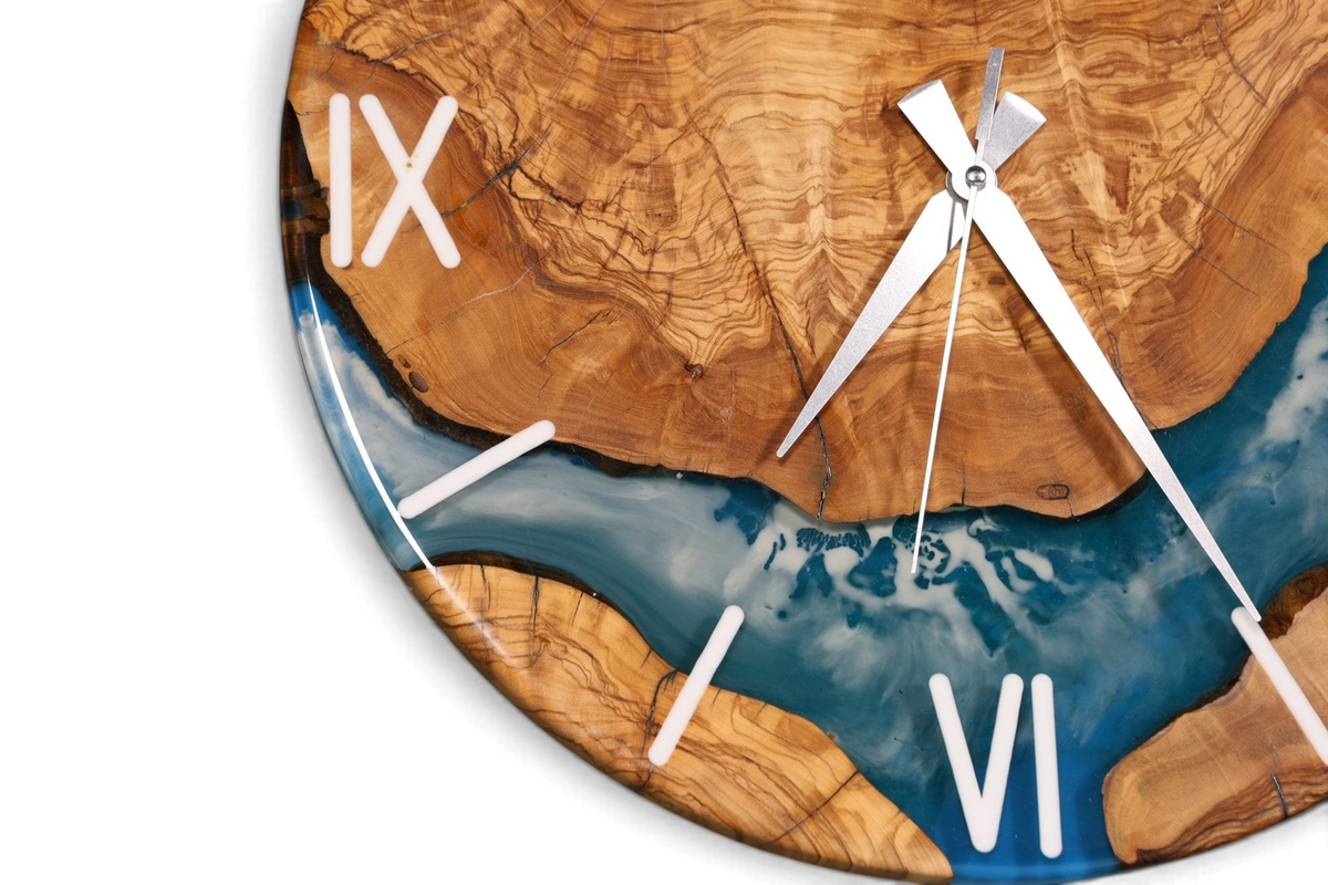 Wunderschöne Handgefertigte Epoxidharz Wanduhr Olivenbaum Uhr Epoxy Analog Uhr