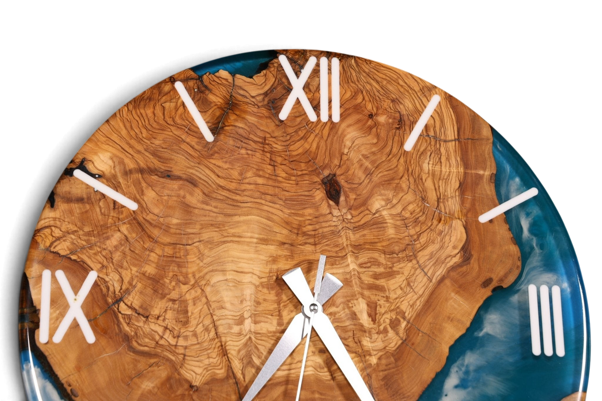 Wunderschöne Handgefertigte Epoxidharz Wanduhr Olivenbaum Uhr Epoxy Analog Uhr