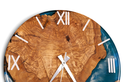 Wunderschöne Handgefertigte Epoxidharz Wanduhr Olivenbaum Uhr Epoxy Analog Uhr