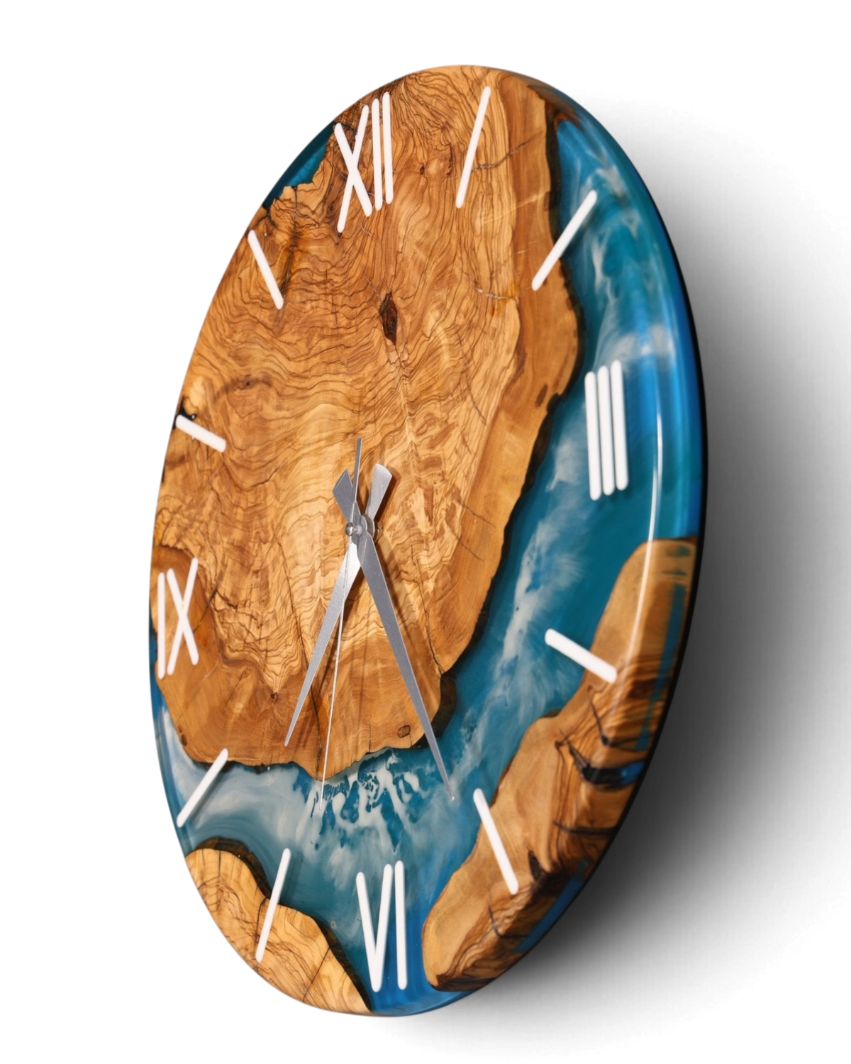 Wunderschöne Handgefertigte Epoxidharz Wanduhr Olivenbaum Uhr Epoxy Analog Uhr