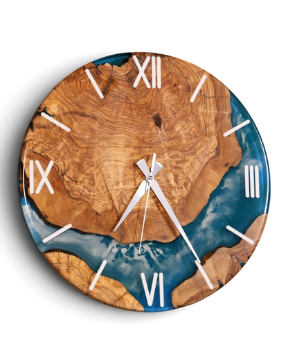 Wunderschöne Handgefertigte Epoxidharz Wanduhr Olivenbaum Uhr Epoxy Analog Uhr